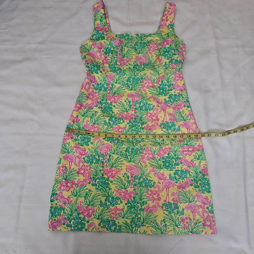 Lilly Pulitzer Women's Green Pink Flamingo Floral Print Dress Shift Dress Sz 10 - Picture 12 of 13